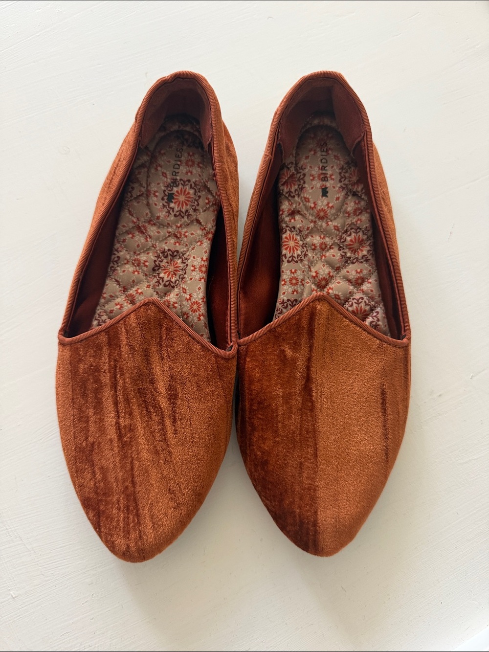 Birdies Rust Velvet Pointed Slip-On Flats